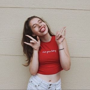 Red “not your baby” crop top